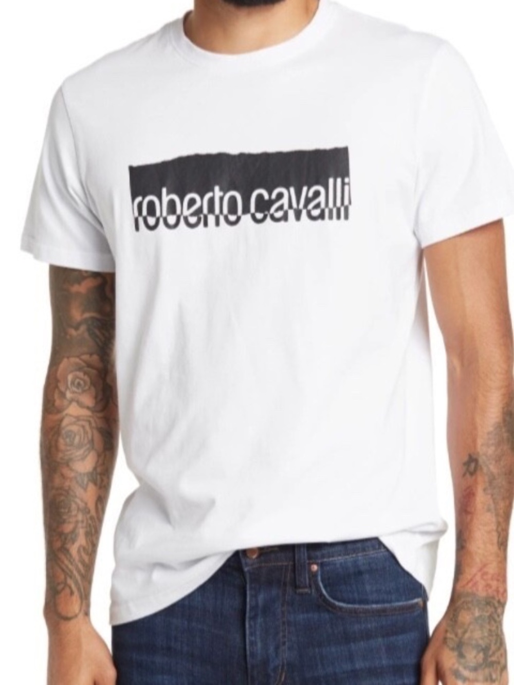 Roberto Cavalli White Logo Graphic Tee Size XL NWT